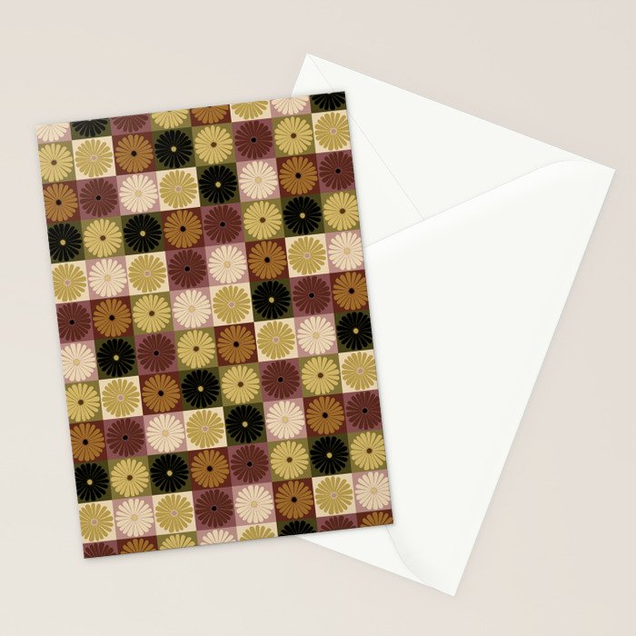 Retro Flowers Check Pattern III Stationery Card Gallery Image 2
