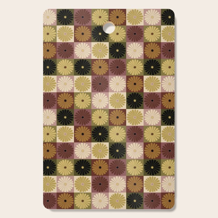 Retro Flowers Check Pattern III Cutting Board Gallery Image 1
