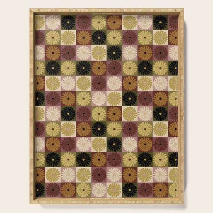 Retro Flowers Check Pattern III Serving Tray Gallery Image 1