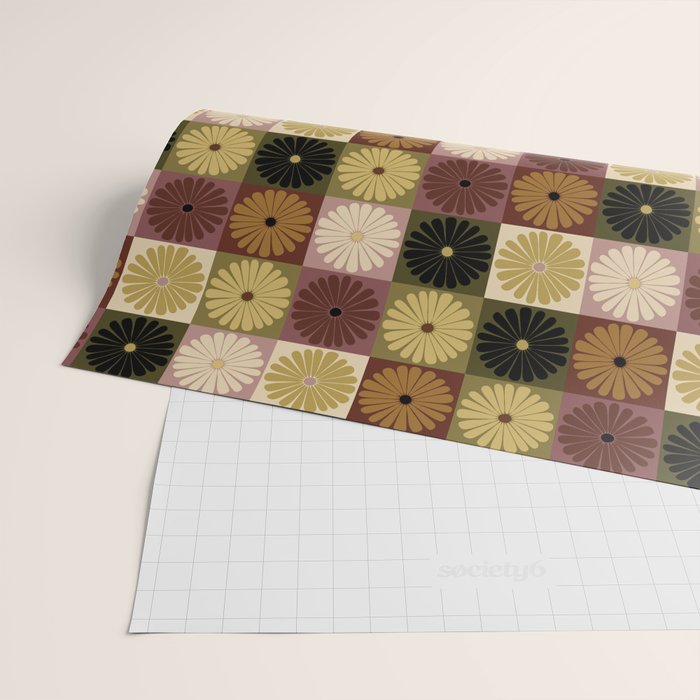 Retro Flowers Check Pattern III Wrapping Paper Gallery Image 2