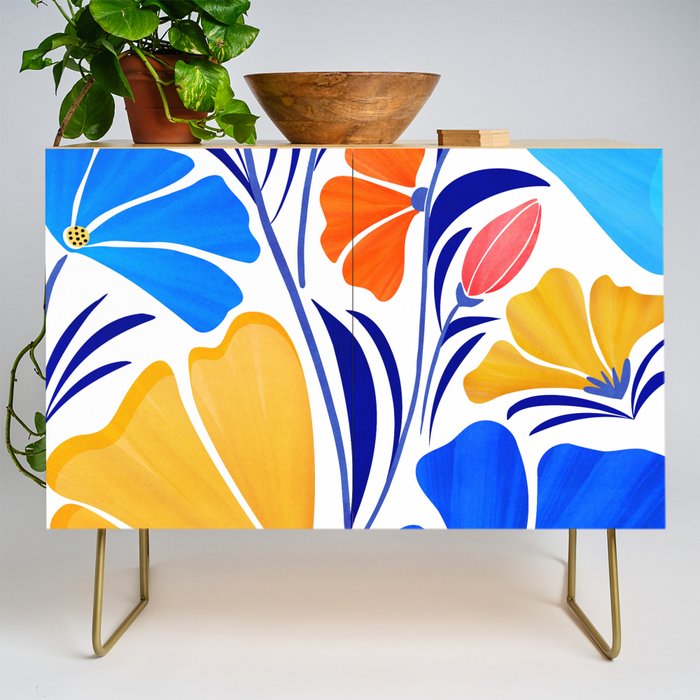 Modern Garden Party Floral Illustration Credenza Gallery Image 1