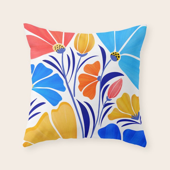 Modern Garden Party Floral Illustration Throw Pillow Gallery Image 6
