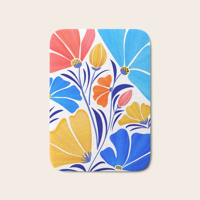 Modern Garden Party Floral Illustration Bath Mat Gallery Image 1