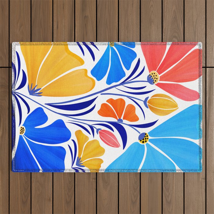 Modern Garden Party Floral Illustration Outdoor Rug Gallery Image 1