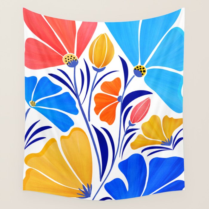 Modern Garden Party Floral Illustration Wall Tapestry Gallery Image 1
