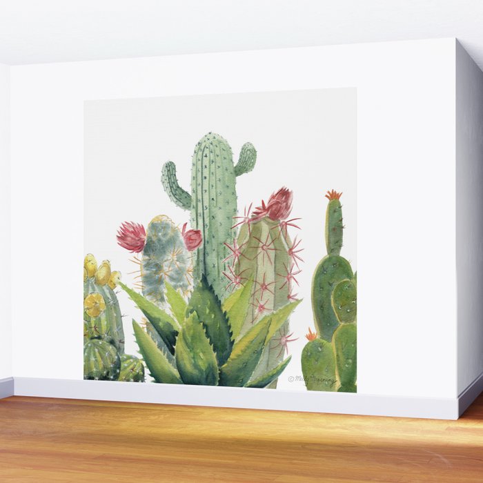 Cactus Watercolor Wall Mural Gallery Image 2