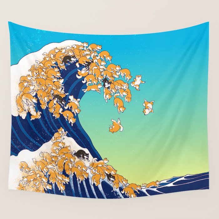 Shiba Inu in Great Wave Wall Tapestry Gallery Image 4