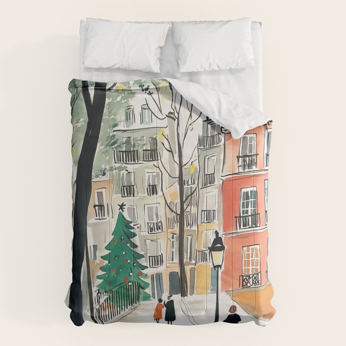 Parisian Christmas Street Scene Comforter Gallery Image 6