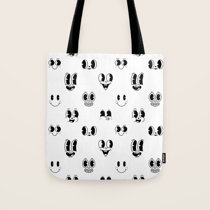 Vintage cartoon mascot face doodle pattern Tote Bag Gallery Image 1