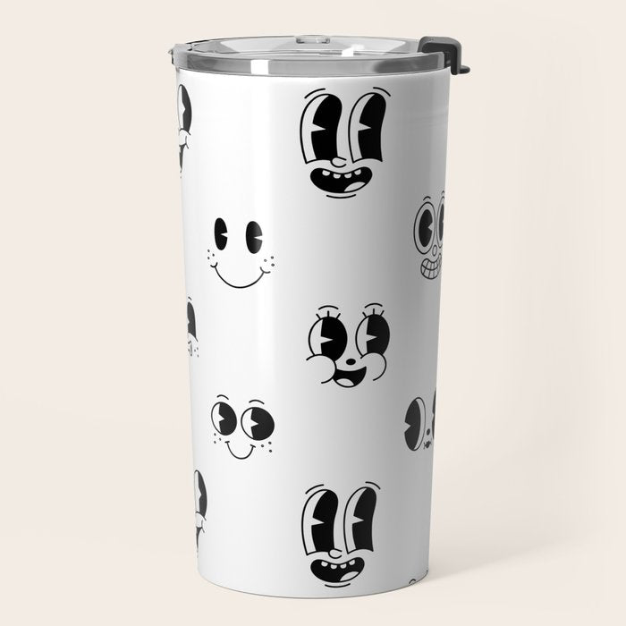 Vintage cartoon mascot face doodle pattern Travel Mug Gallery Image 2
