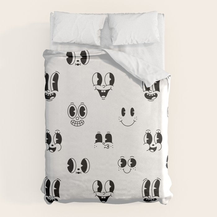 Vintage cartoon mascot face doodle pattern Duvet Cover Gallery Image 6