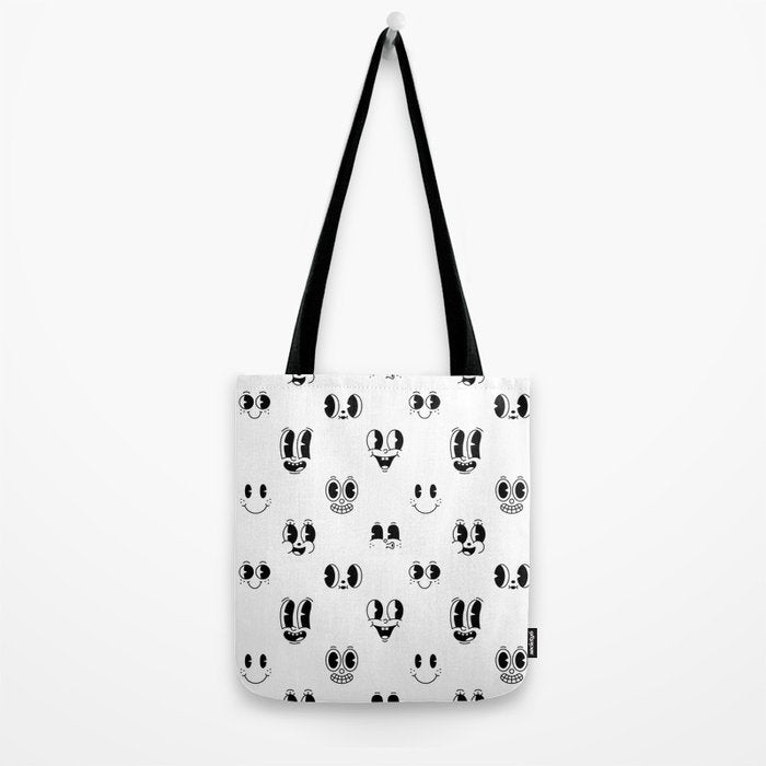 Vintage cartoon mascot face doodle pattern Tote Bag Gallery Image 2