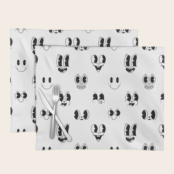 Vintage cartoon mascot face doodle pattern Placemat Gallery Image 1
