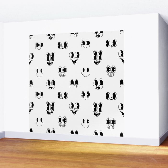 Vintage cartoon mascot face doodle pattern Wall Mural Gallery Image 2