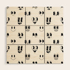 Vintage cartoon mascot face doodle pattern Wood Wall Art Gallery Image 1