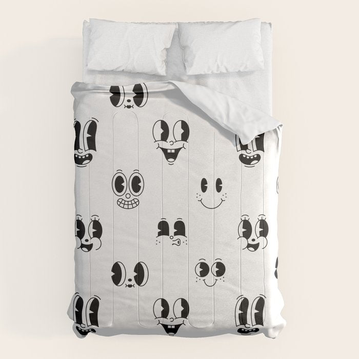 Vintage cartoon mascot face doodle pattern Comforter Gallery Image 1