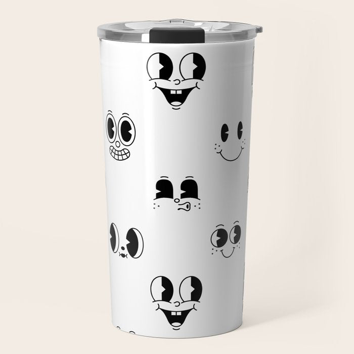 Vintage cartoon mascot face doodle pattern Travel Mug Gallery Image 1