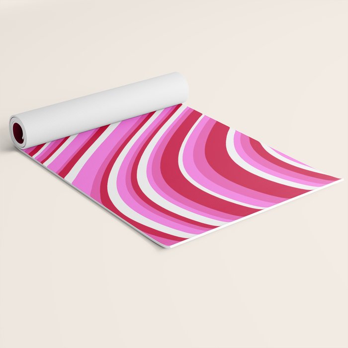 Wavy Stripes XVII - Y2K Pink and Red Yoga Mat Gallery Image 2