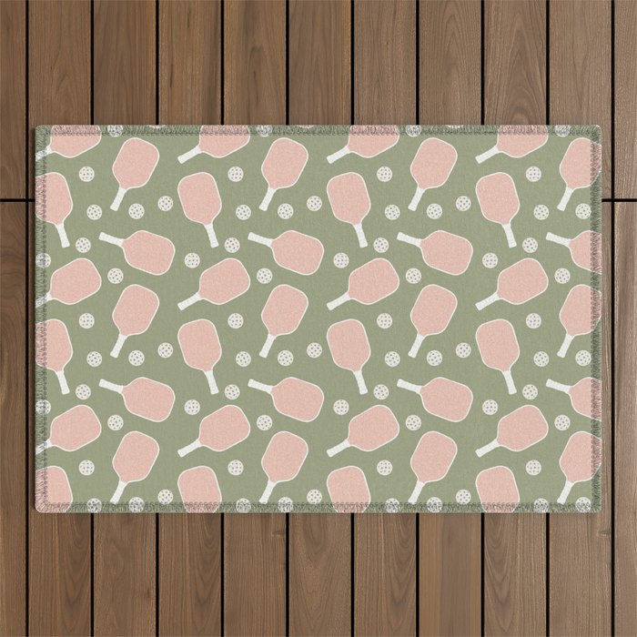 Preppy Pink Pickleball Outdoor Rug Gallery Image 1