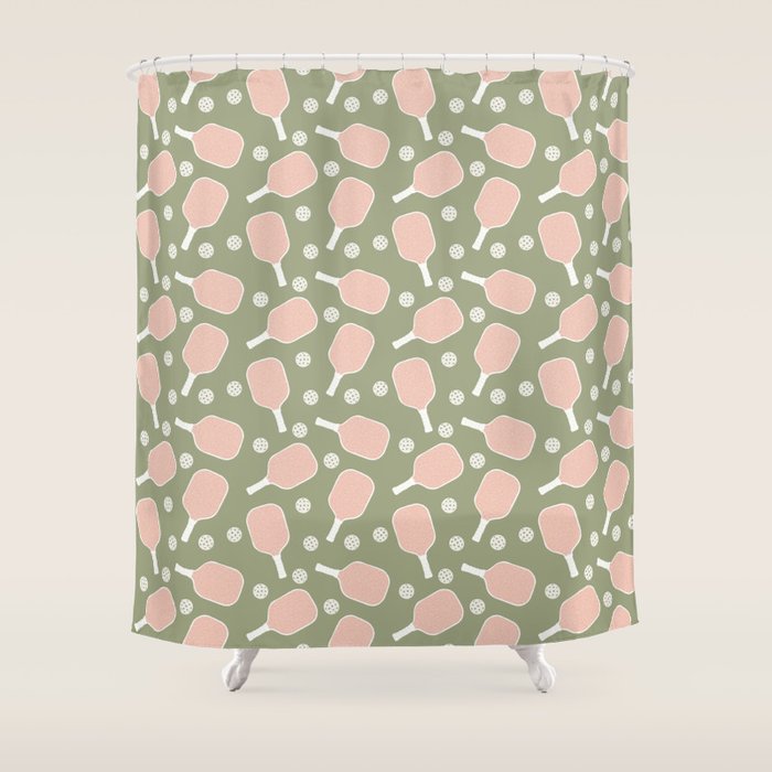 Preppy Pink Pickleball Shower Curtain Gallery Image 1