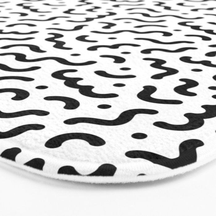 Black and white line doodle squiggle pattern Bath Mat Gallery Image 3