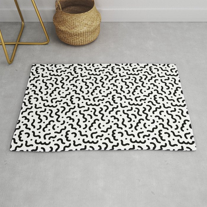 Black and white line doodle squiggle pattern Rug Gallery Image 1