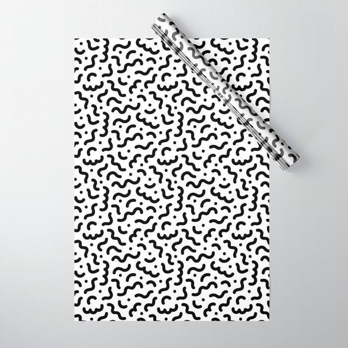 Black and white line doodle squiggle pattern Wrapping Paper Gallery Image 1
