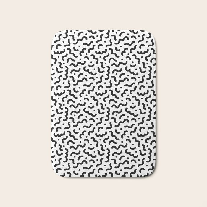 Black and white line doodle squiggle pattern Bath Mat Gallery Image 1