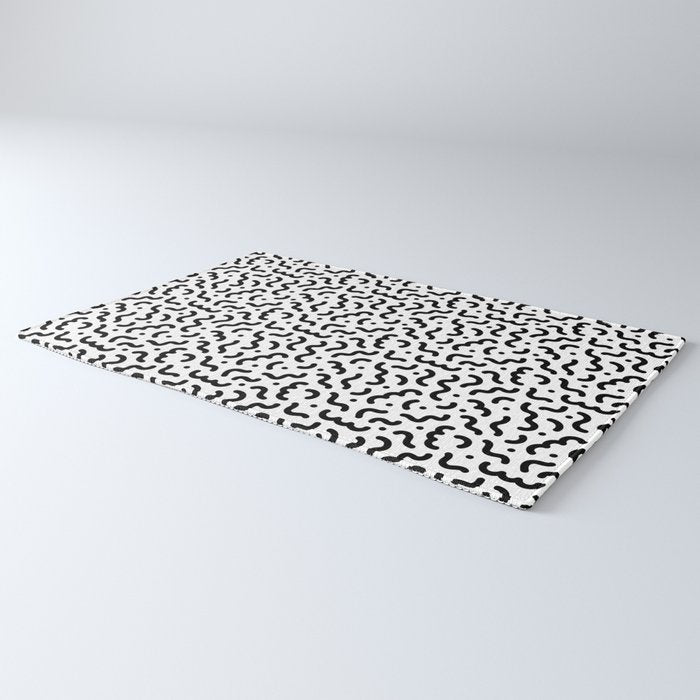 Black and white line doodle squiggle pattern Rug Gallery Image 3