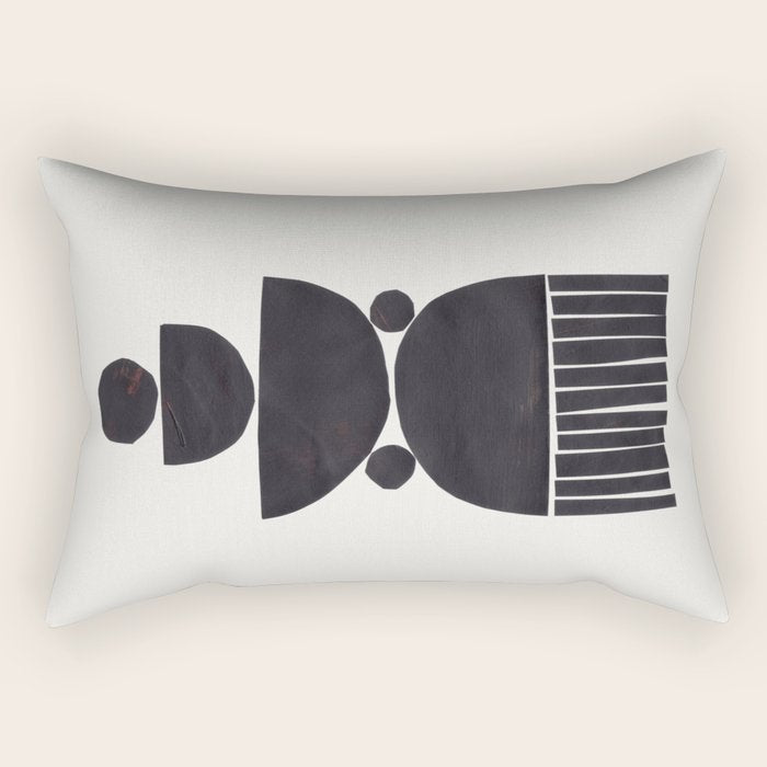 Black & White Minimalist Mid Century Paper collage Funky Black Ink Tribal Geometric by Ejaaz Haniff Rectangular Pillow Gallery Image 2