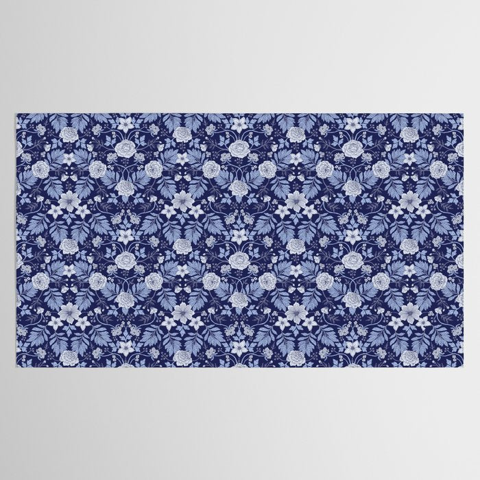 Light Blue, Cobalt Blue, & White Floral Pattern Tablecloth Gallery Image 2