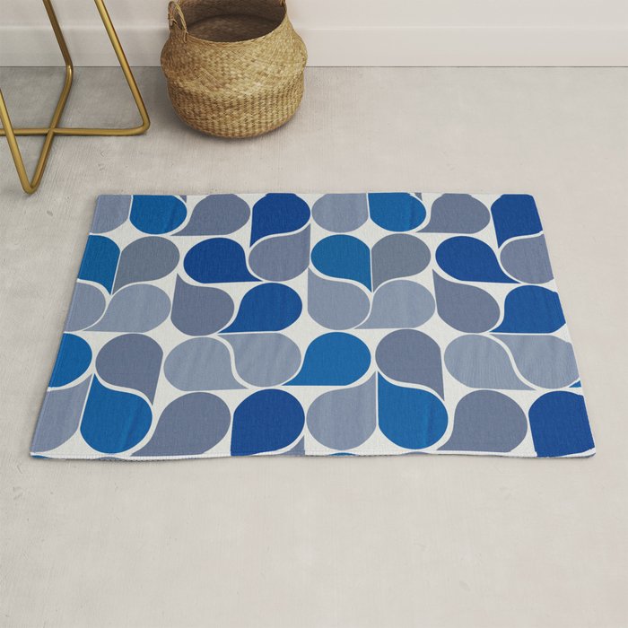 Blue and Gray Geometric Raindrop Pattern Rug Gallery Image 1