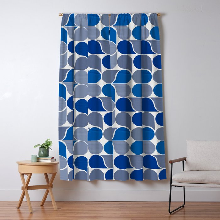 Blue and Gray Geometric Raindrop Pattern Window Curtain Gallery Image 1