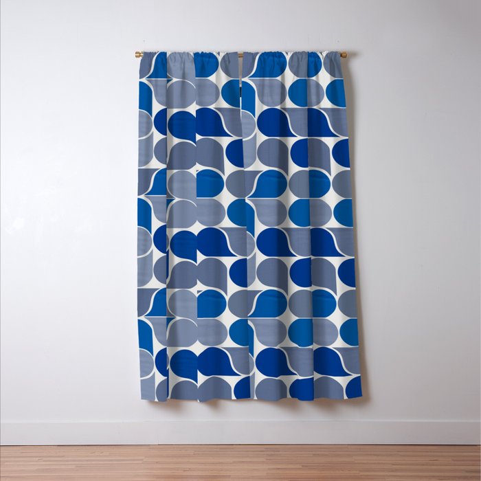 Blue and Gray Geometric Raindrop Pattern Window Curtain Gallery Image 3
