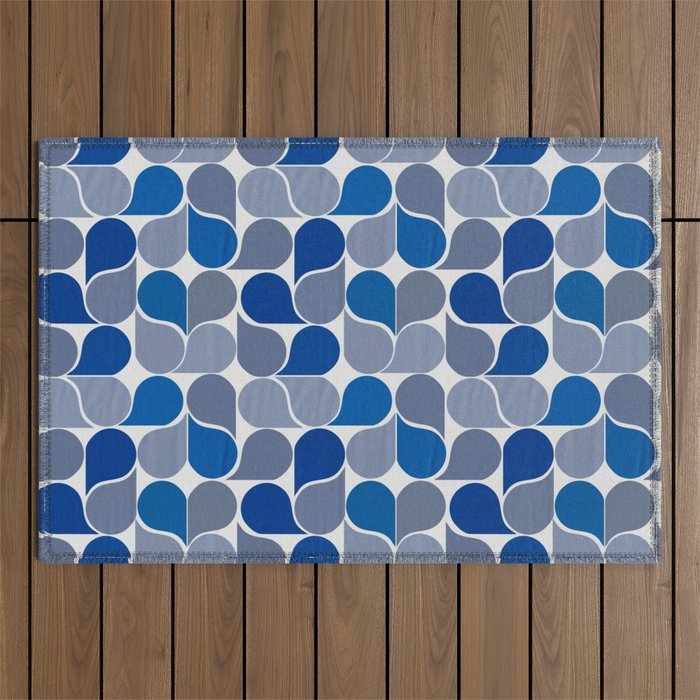 Blue and Gray Geometric Raindrop Pattern Outdoor Rug Gallery Image 1