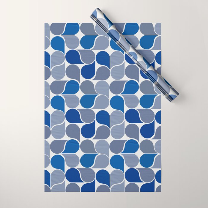 Blue and Gray Geometric Raindrop Pattern Wrapping Paper Gallery Image 1