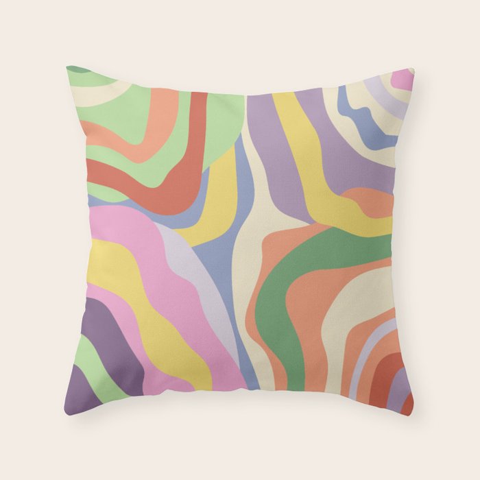 Retro Colorful Swirl Pattern Throw Pillow Gallery Image 1