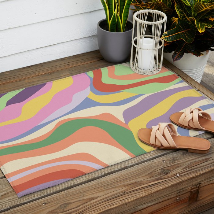 Retro Colorful Swirl Pattern Outdoor Rug Gallery Image 2
