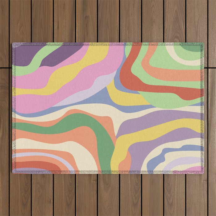 Retro Colorful Swirl Pattern Outdoor Rug Gallery Image 1