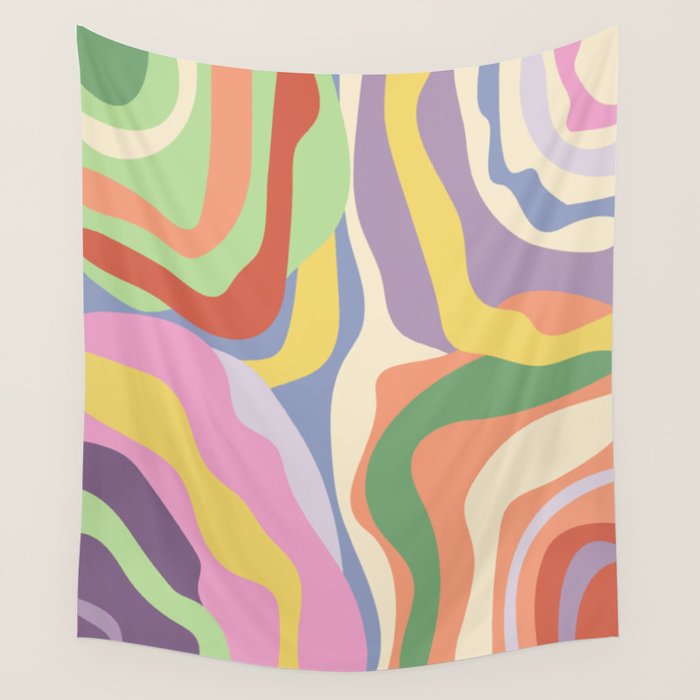 Retro Colorful Swirl Pattern Wall Tapestry Gallery Image 4