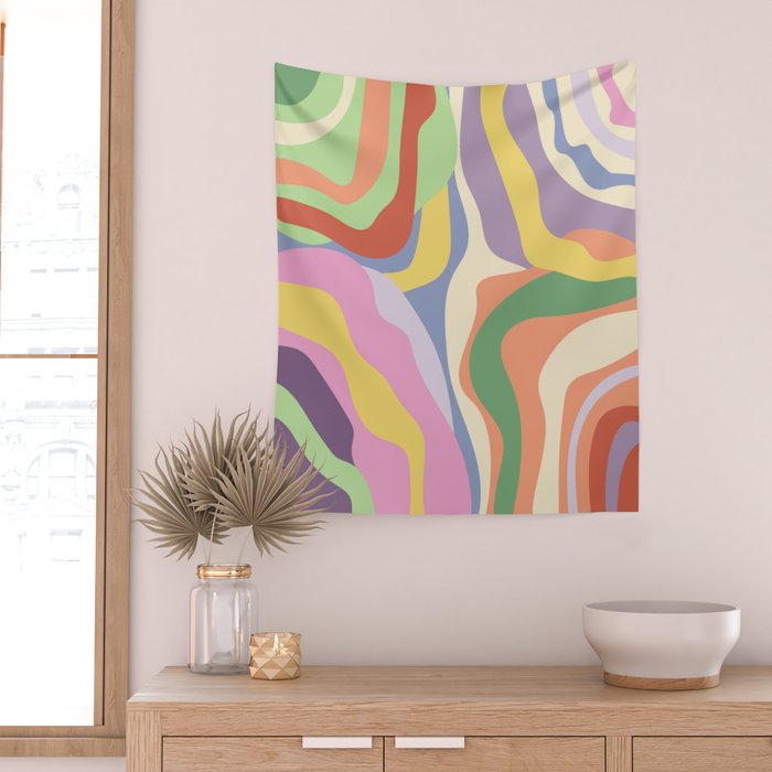 Retro Colorful Swirl Pattern Wall Tapestry Gallery Image 2