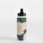 Floral Aesthetic in Dark Teal Green, Ivory and Gold Water Bottle Gallery Image 2