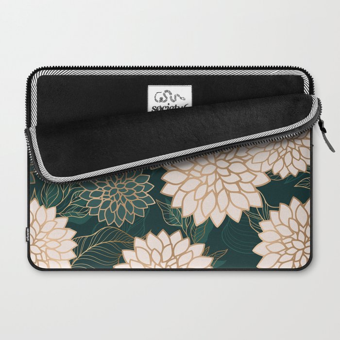 Floral Aesthetic in Dark Teal Green, Ivory and Gold Laptop Sleeve Gallery Image 2