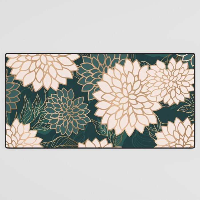 Floral Aesthetic in Dark Teal Green, Ivory and Gold Desk Mat Gallery Image 3