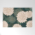 Floral Aesthetic in Dark Teal Green, Ivory and Gold Welcome Mat Gallery Image 1