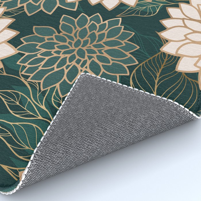 Floral Aesthetic in Dark Teal Green, Ivory and Gold Rug Gallery Image 4