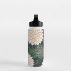 Floral Aesthetic in Dark Teal Green, Ivory and Gold Water Bottle Gallery Image 3