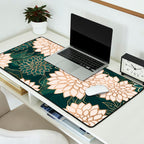 Floral Aesthetic in Dark Teal Green, Ivory and Gold Desk Mat Gallery Image 2