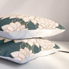 Floral Aesthetic in Dark Teal Green, Ivory and Gold Pillow Sham Gallery Image 3