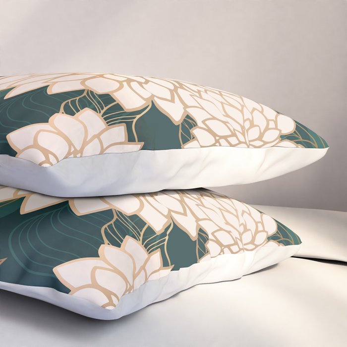 Floral Aesthetic in Dark Teal Green, Ivory and Gold Pillow Sham Gallery Image 3